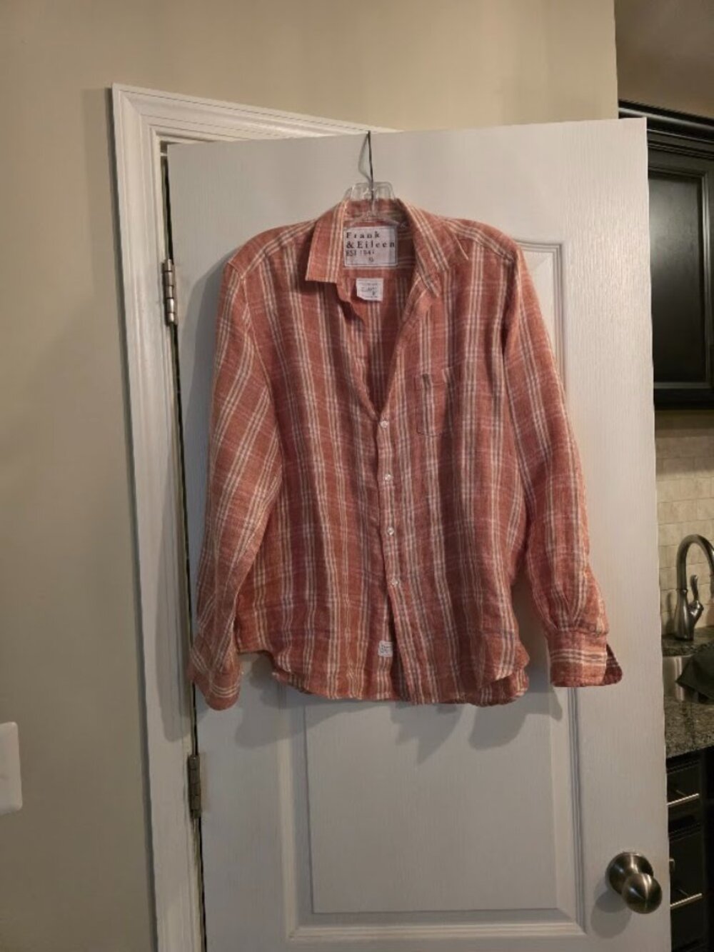 An EILEEN Orange and Cream Plaid, Flannel Linen Shirt